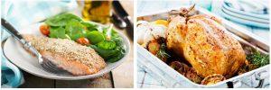 almond crusted salmon and roasted chicken