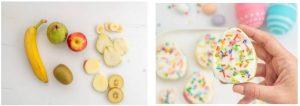 Easter eggs made of fruit, yogurt, and sprinkles